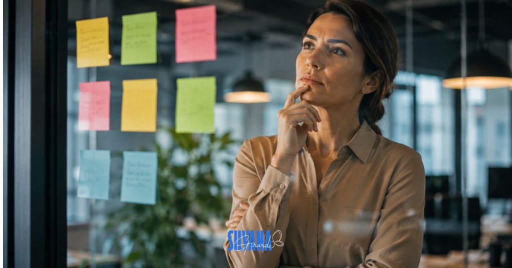 Profissional analisando riscos psicossociais e estratégias da NR-1 atualizada em ambiente corporativo moderno com foco em saúde mental no trabalho.