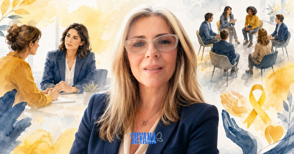 Dra. Silvana Girardi em imagem corporativa sobre liderança humanizada, Setembro Amarelo nas empresas, saúde mental no trabalho e segurança psicológica.