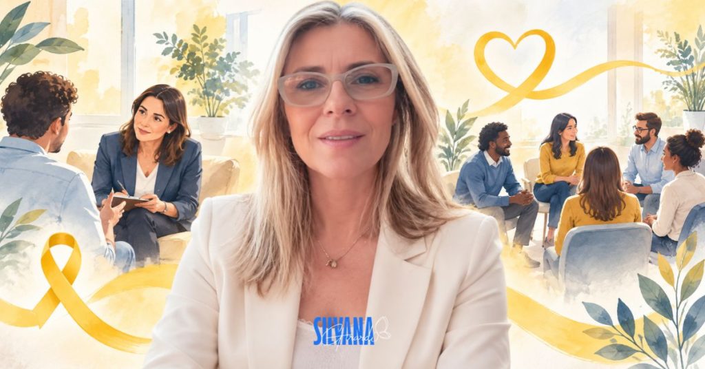 Dra. Silvana Girardi em imagem corporativa sobre sinais de alerta de saúde mental no trabalho, Setembro Amarelo nas empresas e liderança humanizada.